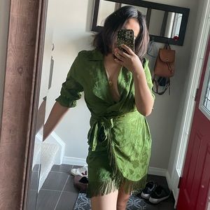 Green Zara mini wrap dress size XS
